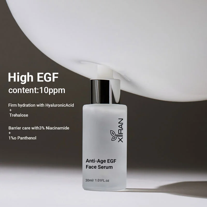 XIRAN Anti-Age EGF Face Serum bottle with high EGF content of 10ppm, featuring firm hydration with hyaluronic acid.